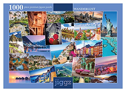 1000 Stück Wanderlust Travel Premium Puzzle – jedes Stück ist einzigartig – Herausforderndes Familienspiel für Erwachsene – New York City, London, Welt, Hawaii, Kopenhaganische Postkarten von Rochli