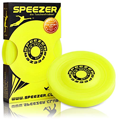 SPEEZER® Mini Frisbee – die neon gelbe Wurfscheibe ist der Outdoor Fun Sport Spaß für alle – klein u. Soft passt die smarte Flugscheibe in Jede Hosentasche u. ist das Wurfspiel für Kinder o. Profis von SPEEZER