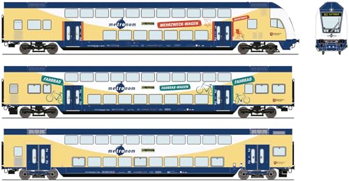 Roco 6220105 H0 3er-Set Doppelstockwagen der metronom 3er Set: 2. Klasse DBpza, 2. Klasse DBdpza, Steuerwagen 1./2. Kla von Roco