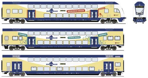 Roco 6210105 H0 3er-Set Doppelstockwagen der metronom 3er Set: 2. Klasse DBpza, 2. Klasse DBdpza, St von Roco