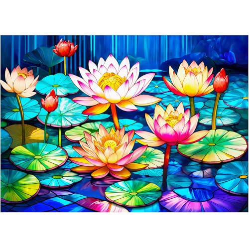 Rocorose Puzzle 1000 Teile, Buntglas-Wasserlilien-Puzzle für Erwachsene, herausfordernde Puzzles für Spieleabend und lustige Aktivität für Familien-Heimdekoration von Rocorose