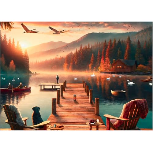 Rocorose Puzzle 1000 Teile, Sonnenuntergang Landschaft Puzzle für Erwachsene und Familie, See Landschaft Herausfordernde Puzzles für Spieleabend Spaß Aktivität Home Decor von Rocorose