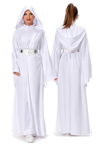 Rodwake Damen Prinzessin Leia Cosplay Kostüm weißes Kleid mit Kapuze langer Robe klassischer Deluxe-Anzug von Rodwake