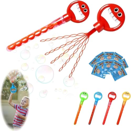 5-Claw Bubble Machine Wand - 32 Hole Smiley Face Design with 10 Bubble Liquids | Reusable Outdoor Toys for Garden Parties, Birthdays & Family Fun(Red) von Roeiiow