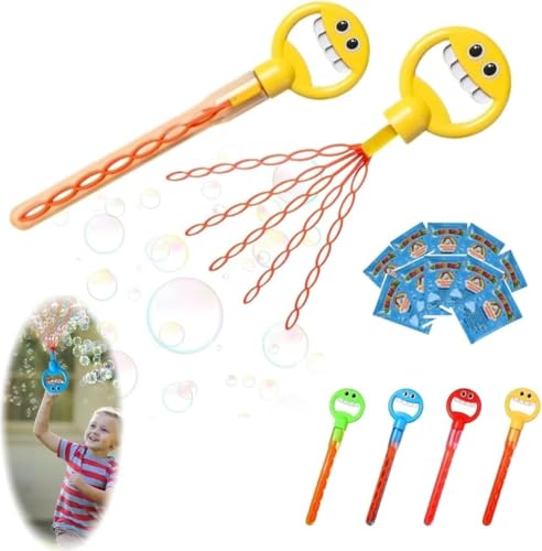 5-Claw Bubble Machine Wand - 32 Hole Smiley Face Design with 10 Bubble Liquids | Reusable Outdoor Toys for Garden Parties, Birthdays & Family Fun(Yellow) von Roeiiow