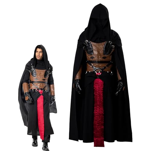 Darth Revan Kostüm Erwachsene Herren Kapuze Robe Kleid Force Knight Cosplay Outfits Gürtel Handschuhe Zubehör (Schwarz, S) von Roeutoo