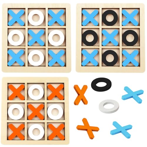 3 Stück Tic Tac Toe Extreme Holzspiel,Spaß für Die Ganze Familie,Tic Tac Toe Outdoor Denkspiel für Kinder und Erwachsene,Tic Tac Toe Holz Kompakt und Transportabel,Xo Reisespiel,Brettspiel von Roinaid