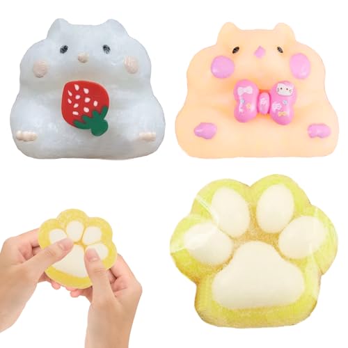 Squeeze Toy, Squishy Toy Squishy Hamster, Cartoon-Hamster Squeeze Toy, Hamster Squeeze Spielzeug 2 Hamster-Quetschspielzeuge und 1 Cat Paw Squishy, Geeignet für Kinder und Erwachsene von Roinaid