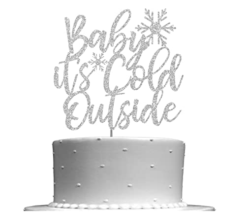 Silver Baby It's Cold Outside Tortenaufsatz Blauer Glitzer, Babyparty-Dekoration, Premium-Qualität, stabiler doppelseitiger Glitzer, Acryl-Stick Hergestellt in den USA von RokAPary