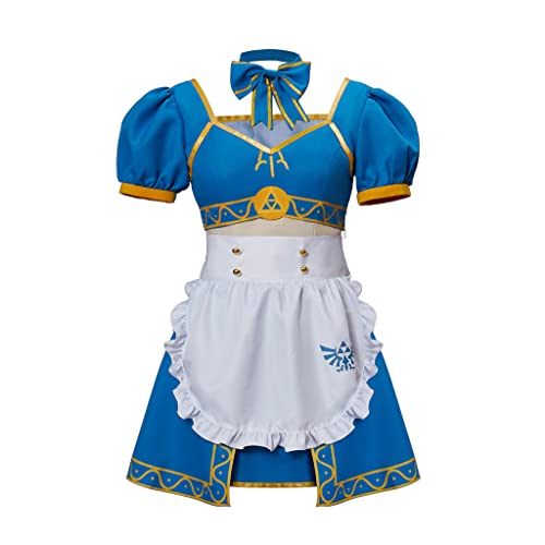 Twilight Prinzessin Link Cosplay Kostüm Anime Dienstmädchen Kostüm Lolita Kleid mit Schürze Outfit für Frauen Erwachsene (XXXL, Blau) von RoleplayCos