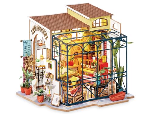 Robotime DG145 Rolife Emilys Blumenladen Miniatur-Puppenhaus aus Holz, Metall, Stoff und Kartonage, Maße: 22 x 15 x 17 cm, von Rolife