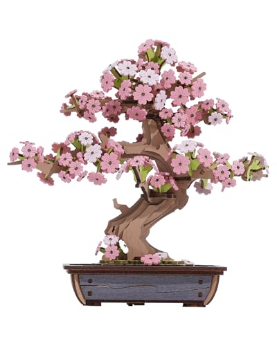 Rolife 3D Holzpuzzle Blume für Erwachsene, DIY Sakura Bonsai Baum Pflanzen für Home Table Decor, Kreative Kirschblüte Handwerk Geburtstag Modellbau Kits Spielzeug von Rolife