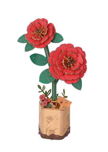 Rolife 3D Puzzle Blumen Blumenstrauß hölzerne Blüte Handwerk Modell Kits für Erwachsene Ewige Blumen Romantisches Geschenk für ihren Geburtstag/Valentinstag/Muttertag (Rote Kamelie) von Rolife