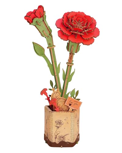 Rolife 3D Puzzle Blumen Blumenstrauß hölzerne Blüte Handwerk Modell Kits für Erwachsene Ewige Blumen Romantisches Geschenk für ihren Geburtstag/Valentinstag/Muttertag (Rote Nelke) von Rolife