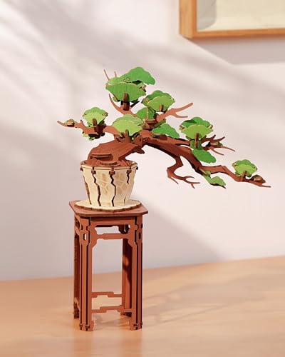 Rolife 3D Puzzle Sakura und Immergrüne Kiefer Bonsai Holzpuzzle Modellbausätze für Erwachsene zu Bauen Heimdekoration Kreative Geschenke für Erwachsene und Kinder (Immergrüne Kiefer) von Rolife