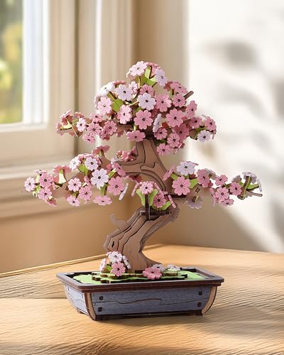 Rolife 3D Puzzle Sakura und Immergrüne Kiefer Bonsai Holzpuzzle Modellbausätze für Erwachsene zu Bauen Heimdekoration Kreative Geschenke für Erwachsene und Kinder (Sakura Bonsai) von Rolife