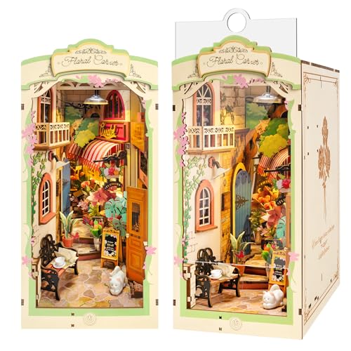 Rolife Book Nook Kit Blumen Ecke Booknook mit LED Lichter DIY Miniatur Haus Kit 3D Puzzle für Erwachsene zu Bauen Bücherregal Dekoration Weihnachten Geburtstag Geschenk von Rolife