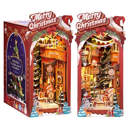 Rolife Book Nook Kit Weihnachtsstraße und Indoor 3D Puzzle BookNook Diorama Bausatz mit Weihnachtsbaum und Möbel Bücherregal Dekoration Geschenk dor Erwachsene (Weihnachtsstraße) von Rolife