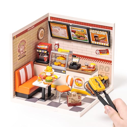 Rolife DIY Miniatur Haus Kits Superwelt Serie Puppenhaus Modellbausätze mit Zubehör Hobbys von Frauen Weihnachten Geburtstag Geschenk für Kinder und Erwachsene (Yum Yum Burger) von Rolife