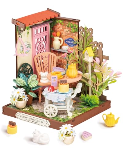 Rolife DIY Miniature House Miniatur Haus Bausatz Selber Bauen Deko für Schreibtisch oder Bücherregal Fancy Tea Yard 3D Holzpuzzle Modellbausatz Diorama Modellbau Bastelset für Erwachsene DS038 von Rolife