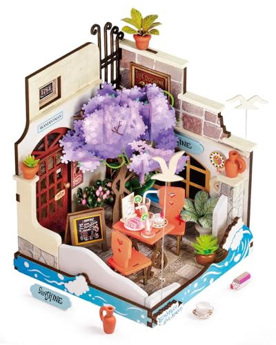 Rolife DIY Miniature House Miniatur Haus Bausatz Selber Bauen Deko für Schreibtisch oder Bücherregal Sea Holiday Restaurant 3D Holzpuzzle Modellbausatz Diorama Modellbau Bastelset für Erwachsene DS039 von Rolife