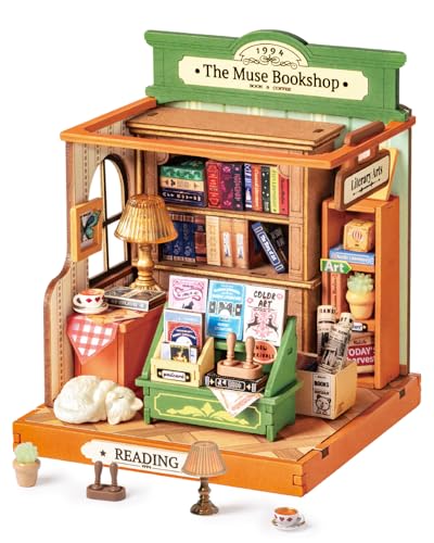 Rolife DIY Miniature House Miniatur Haus Bausatz Selber Bauen Deko für Schreibtisch oder Bücherregal The Muse Bookshop 3D Holzpuzzle Modellbausatz Diorama Modellbau Bastelset für Erwachsene DS040 von Rolife