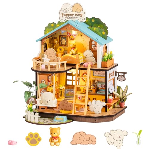 Rolife Miniatur Haus - DIY Miniature House Welpen gemütliche Villa, DIY Puppenhaus 3D-Puzzle Mini Haus Selber Bauen Diorama Modelbau für Erwachsene Bücherregal Deko von Rolife