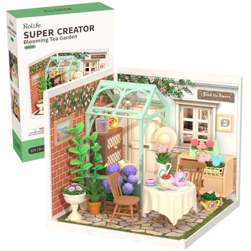 Rolife Super Creator-DIY Kunststoff-Miniaturhaus für Erwachsene, Mini-Blöcke, Modellbauset für Teenager 8–12, DIY Handwerk/Hobby/Bausteine, Spielzeug für Teenager und Erwachsene (blühender Teegarten) von Rolife