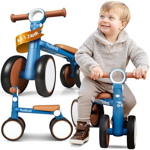 Rollindi Kinder Laufrad ab 1 Jahr [Mitwachsend] Kippsicher Lauflernrad Baby Fahrrad Jungen und Mädchen von 12-36 Monate | Neustes Modell jetzt verfügbar, Blau von Rollindi