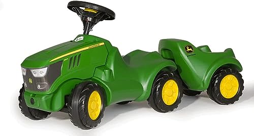 Rolly Toys Babyrutscher Minitrac John Deere 6150R mit Anhänger rollyMinitrac Trailer (Hänger kippbar, Ablagefach unter Motorhaube, Lenkrad mit Hupe, für Kinder ab 1,5 Jahren) von Rolly Toys