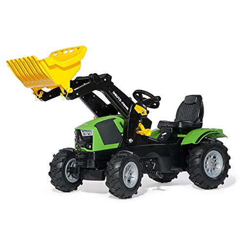 Rolly Toys Deutz Fahr Trettraktor mit Lader (rollyFarmtrac Traktor; Luftreifen; Schauffellader Frontlader; Kinder ab 3 Jahre; Grün, Schwarz) 611218 von rollytoys