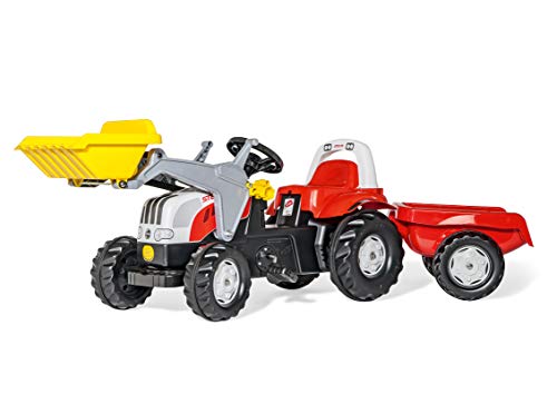 Rolly Toys Steyr 6165 CVT Trettraktor mit Lader und Anhänger (rollyKid, Traktor; Flüsterlaufreifen; Hänger und Schaufellader; rot / gelb) 23936 von rollytoys