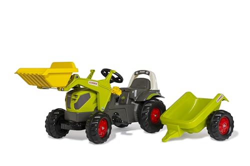 Rolly Toys rollyKid CLAAS AXOS 240 Trettraktor mit Anhänger + Frontlader (für Kinder von 2,5-5 Jahre, einstellbare Kettenspannung, Heckkupplung) 02 516 9, grün von Rolly Toys