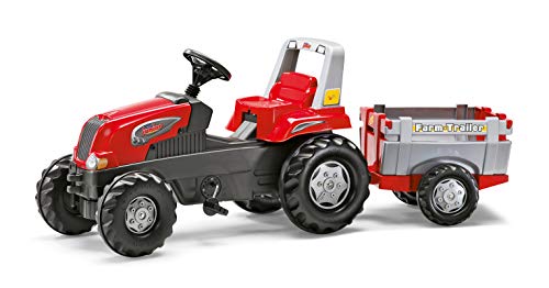 Rolly Toys rollyJunior RT Trettraktor mit Anhänger (Traktor mit Trailer; Motorhaube zum Öffnen; Flüsterreifen; Kinder ab 3 Jahre; Rot, Schwarz) 800261 von ROLLY TOYS