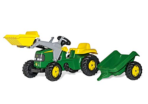 Rolly Toys rollyKid John Deere mit Frontlader (mit Anhänger, Drehschemellenkung, Alter 2,5 - 5 Jahre, Traktor + Zubehör, Heckkupplung, Kinderfahrzeug), grün von Rolly Toys