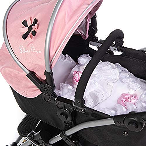 Roma RDP-2PB-WP Medium Size Dolls Pram Puppenwagen Steppdecke und Kissen Set, Weiß mit rosa Rose, Overall Dimensions 370 x 330 mm - Including lace von Roma