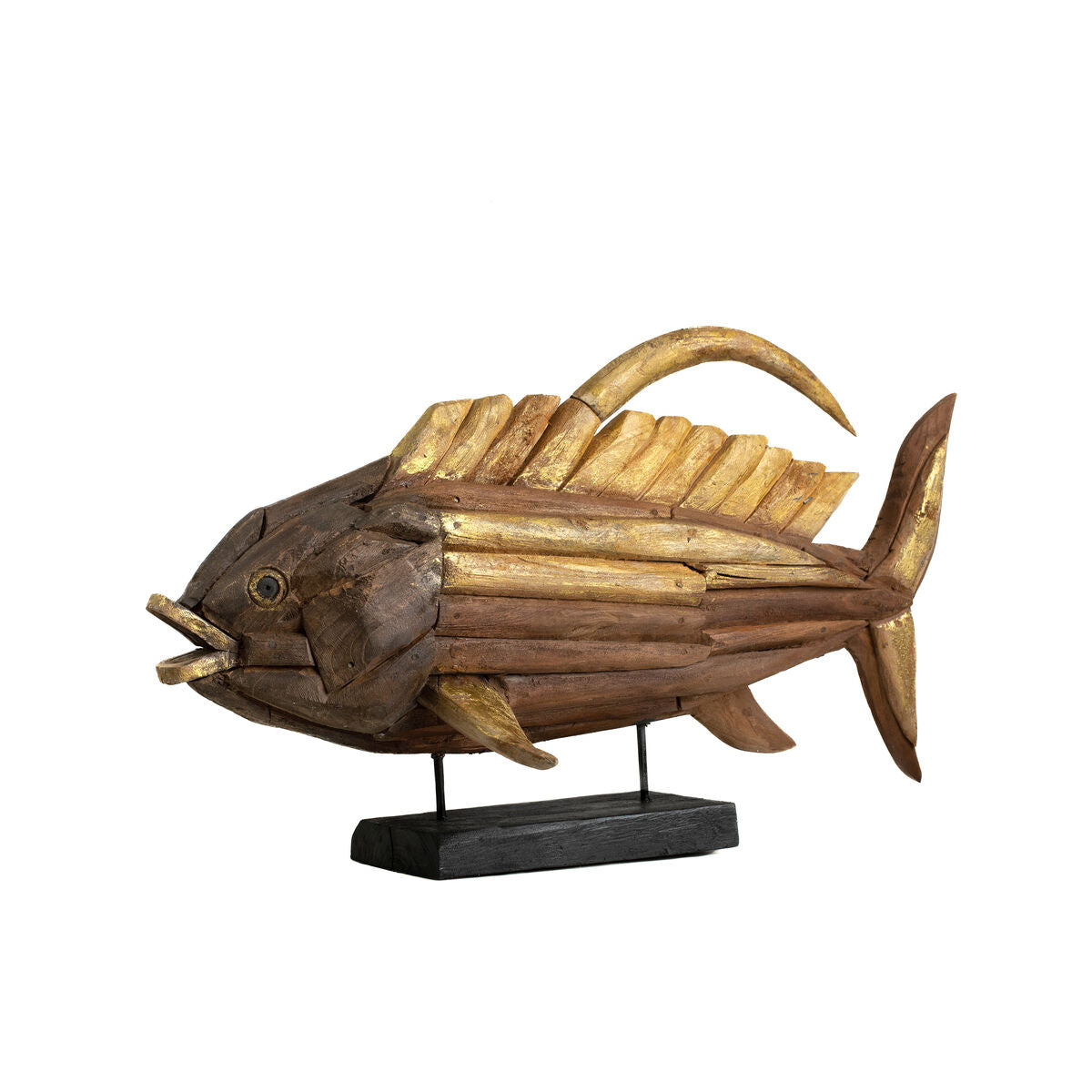 Deko-Figur Romimex Gold Holz Fisch 80 x 50 x 20 cm von Romimex