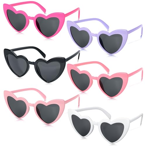 Romon Herz Sonnenbrille Damen, 6 Stück Herzbrille Party Brille Polarisierte Sonnenbrille Damen Herz Sonnenbrillen Herzförmige Bunte Herzbrille Partybrille für Geburtstagsfeier, Fasching, Karneval von Romon