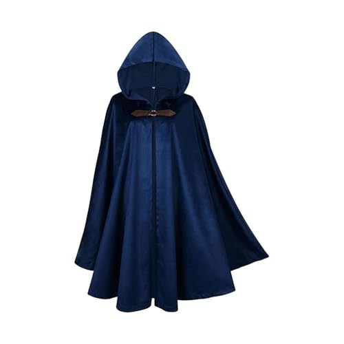 RongXuan Halloween Kostüm Renaissance Umhang mit Kapuze Kostüm Samt Mantel für Männer Frauen Viktorianische Steampunk Mittelalterliche Cosplay Umhang Cape (Blau, 100cm) von RongXuan