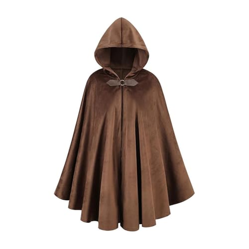 RongXuan Halloween Kostüm Renaissance Umhang mit Kapuze Kostüm Samt Mantel für Männer Frauen Viktorianische Steampunk Mittelalterliche Cosplay Umhang Cape (Braun, 100cm) von RongXuan