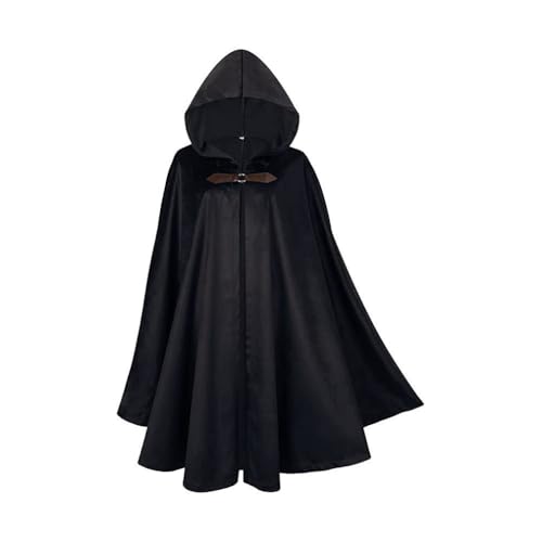 RongXuan Halloween Kostüm Renaissance Umhang mit Kapuze Kostüm Samt Mantel für Männer Frauen Viktorianische Steampunk Mittelalterliche Cosplay Umhang Cape (Schwarz, 100cm) von RongXuan