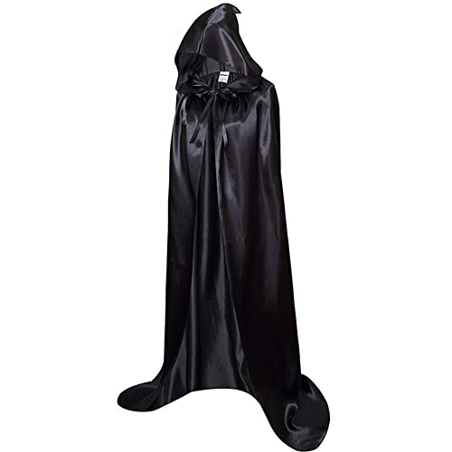 RongXuan Halloween Umhang,Erwachsener Schwarzer Umhang mit Kapuze Lange Satin Kapuzenumhang Cape Kostüm für Halloween Karneval Vampir von RongXuan