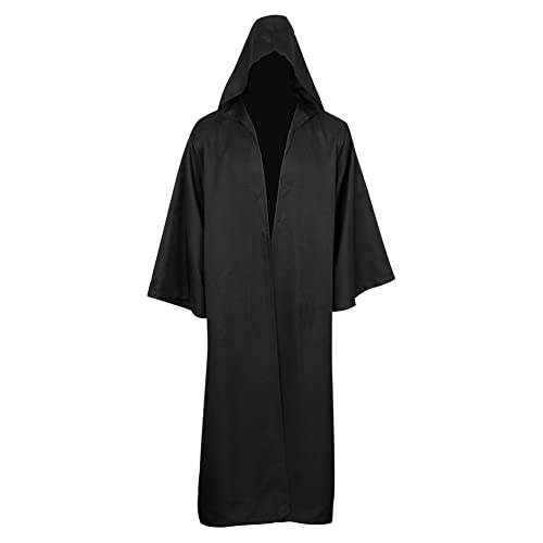 Unisex Umhang mit Kapuze Lange Robe Cape für Halloween Karneval Cosplay Kostüm (Schwarz, L) von RongXuan