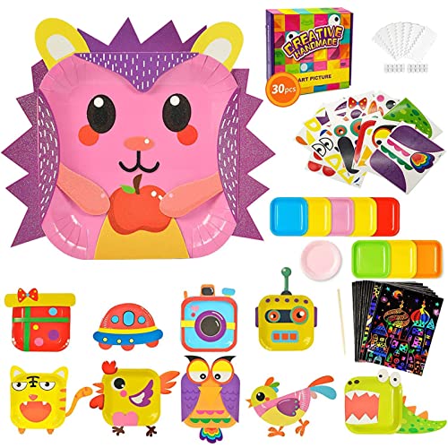 Rongbaor 30 Pcs Quadratisches Aufkleber für Pappteller Pappteller-Kunst-Kit für Kinder 3-6 Handgemachte Mädchen Kinder Bastelset Basteln Geschenkideen 3 4 5 6 Jährige von Rongbaor