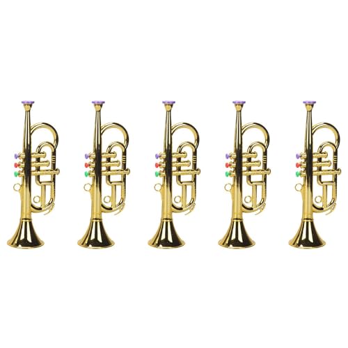 Ronlok 5X Trompete 3 TöNe 3 Farbige Tasten Simulation Spielen Mini Musikblasinstrumente für Kinder Geburtstagsfeier Spielzeug Gold von Ronlok