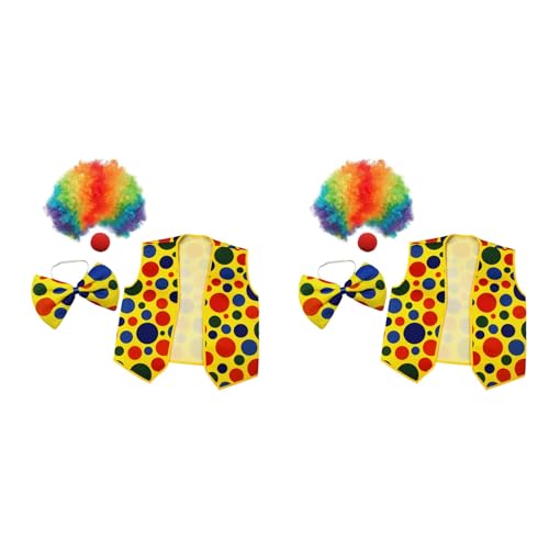 Ronlok 8Er-Pack Clown-Kostüm - Clown-Nase, Clown-Perücke, Fliege und Weste für Cosplay-Partys, Karneval, Verkleidung, Rollenspiele von Ronlok
