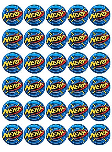 30 x Cupcake-Topper mit Nerf-Wars-Logo, essbares Oblatenpapier, Feen-Kuchenaufsätze, Geburtstagstorten von Ronnies-Bakery-Company