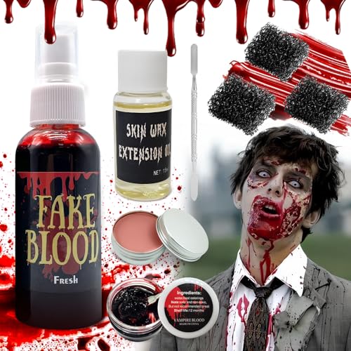 Halloween Kunstblut Set,Kunstblut Für Haut,Halloween Horror Makeup SFX Schminke,Halloween Make Up Set,Halloween Schminke, Halloween Kunstblut Make Up,Scar Blut Wachs,Kunstblut,Spachtel Werkzeug 9 Kit von Ronronner