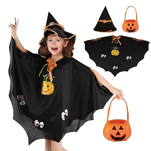 Ronronner halloween kostüm kinder, Halloween Fledermaus Umhang mit Hut, fledermaus, halloween kürbis kostüm kinder, halloween fledermaus kostüm kinder für halloween Geeignet für Höhe 90-150cm von Ronronner