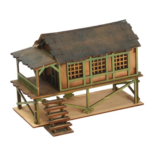 Ronyme 1/72 Hausmodellbausätze, DIY-Holzhaus, Zusammenbau eines unbemalten Miniaturhauses, 1/72 Gebäudemodellhaus-Landschaftslayout, b von Ronyme